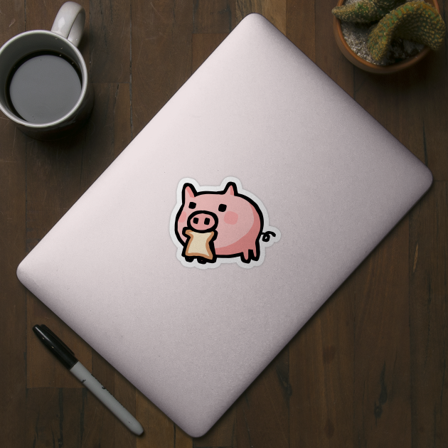 Cute Piggy Cartoon Eating Bread by Porkzby